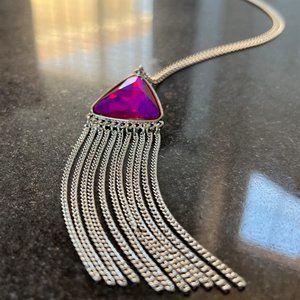 Pink Triangle Fringe Tassle Long Necklace